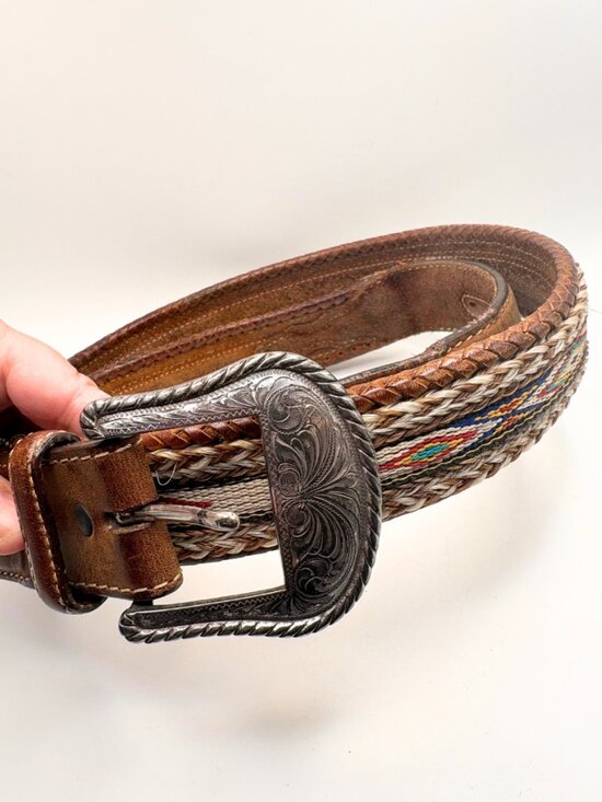 Vintage Southwestern Western Belt Braided Leather Engraved Buckle Boho Cowgirl main image 4